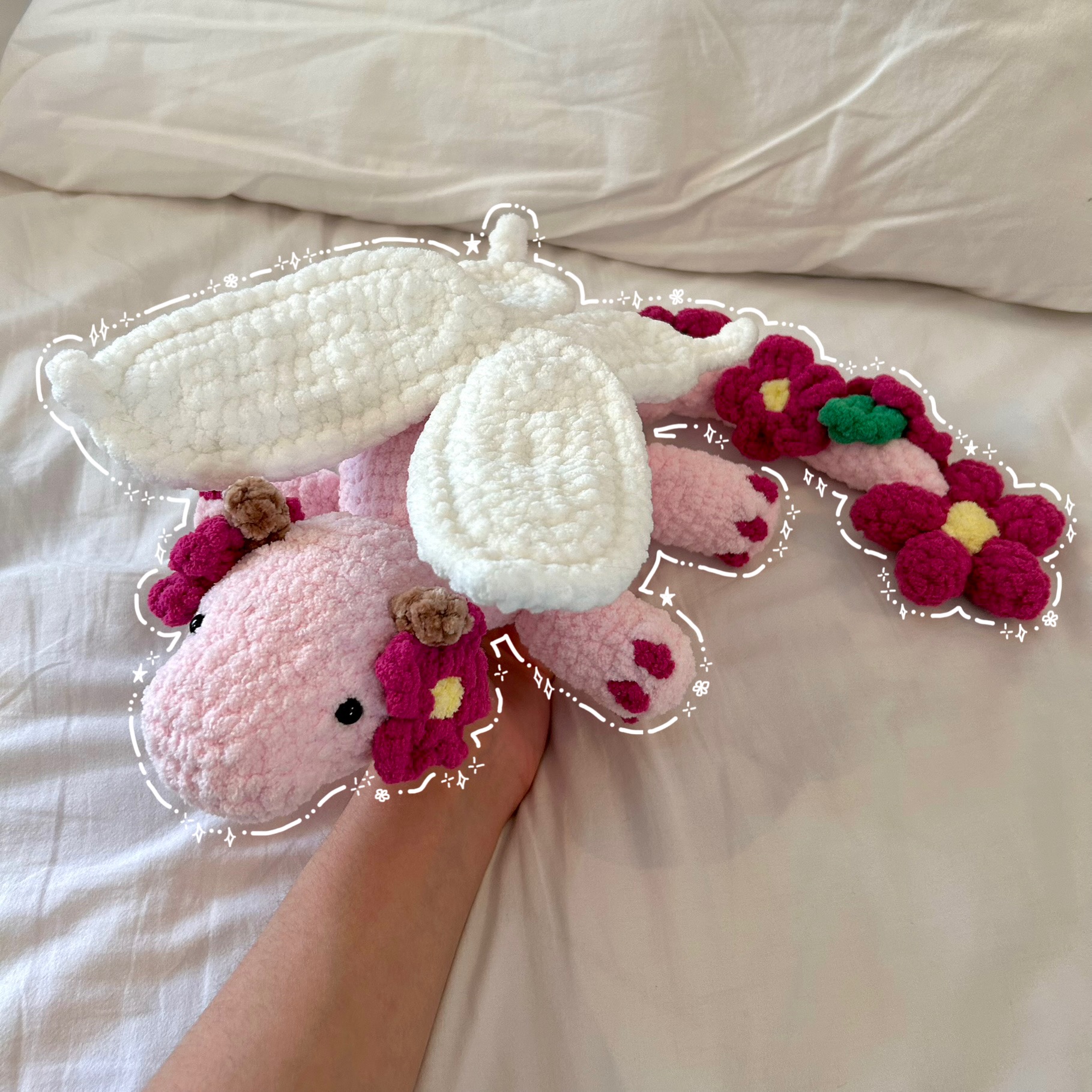 Flower dragon plushie with fully posable wings